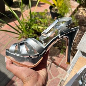 YVES SAINT LAURENT- Silver Strap High Heels: *Never worn! No damage!*